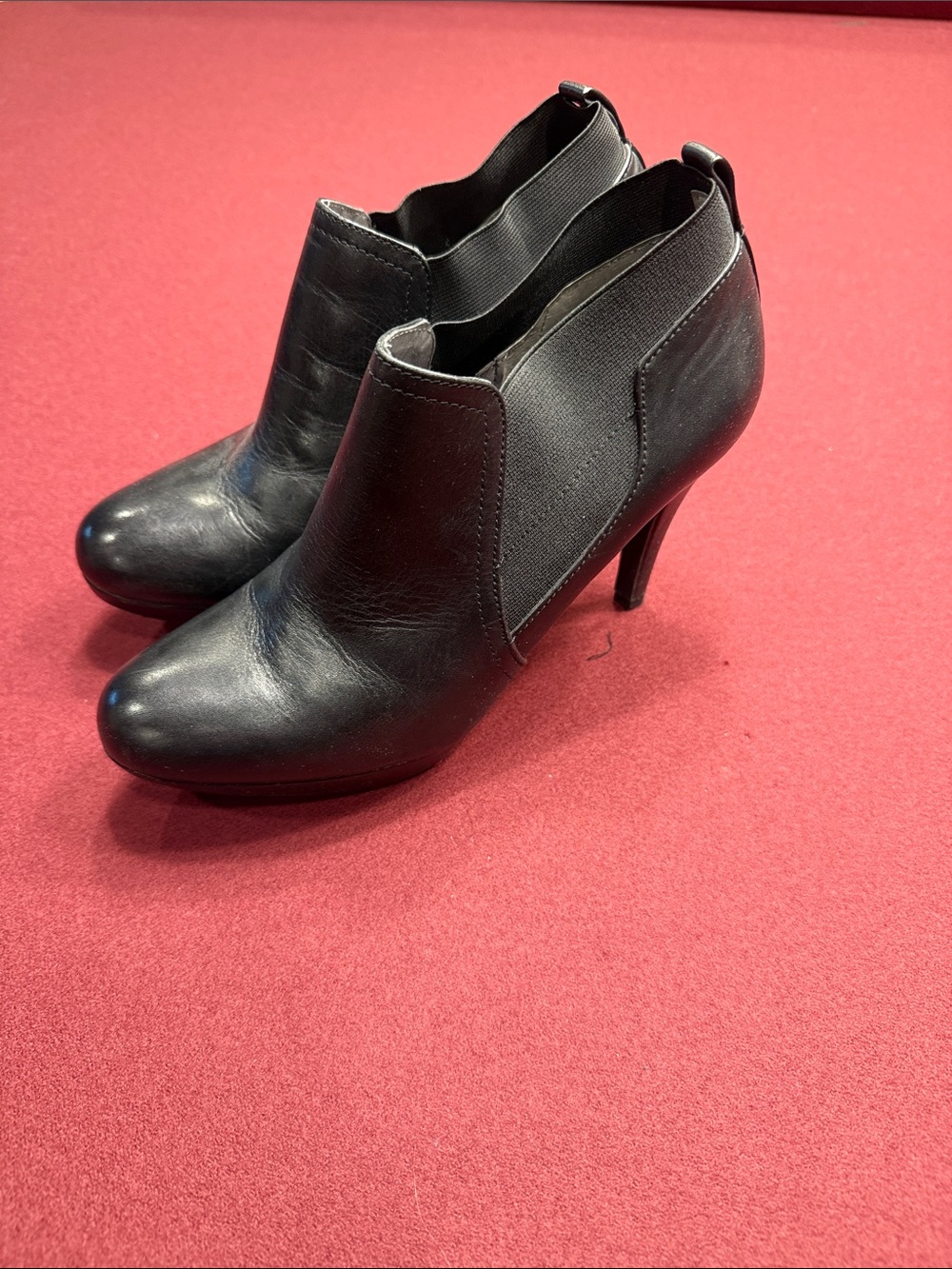 Adrienne Vittadini Black Leather High-Heel Ankle Booties